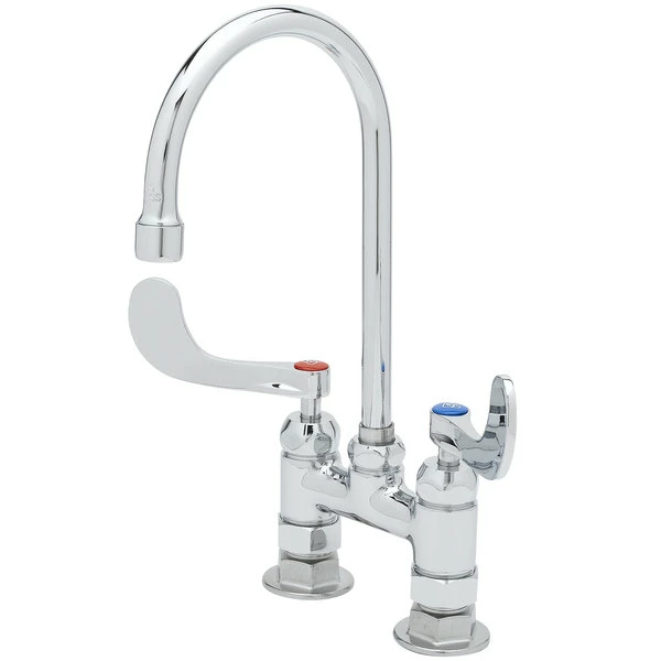 T&S Brass And Bronze Works T&S B-0324-04 Deck Mounted Surgical Sink Faucet With 4" Centers, 5 1/2" Rigid Gooseneck Spout, And 4" Wrist Action Handles - Image 2