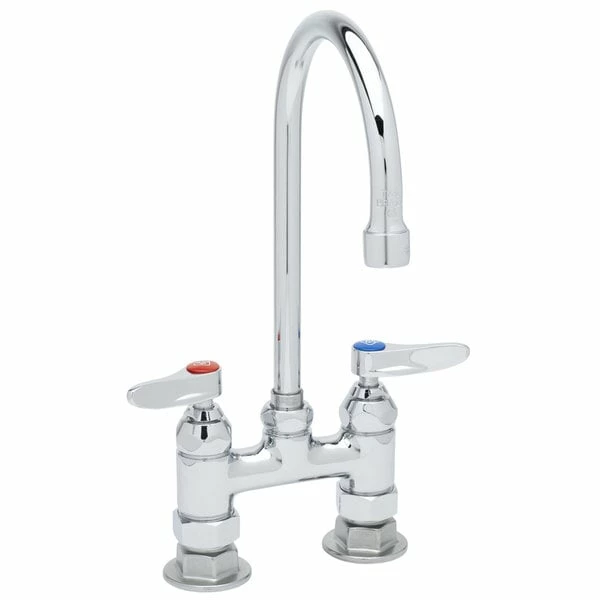 T&S Brass And Bronze Works T&S B-0325 Deck Mounted Faucet With 13 1/4" Gooseneck Nozzle, 4" Adjustable Centers, 17.9 Stream Regulator Outlet, Eterna Cartridges, And Lever Handles - Image 2