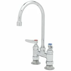 T&S Brass And Bronze Works T&S B-0325 Deck Mounted Faucet With 5 1/2" Gooseneck Nozzle, 4" Centers Adjustable Centers, 17.9 Stream Regulator Outlet, Eterna Cartridges, And Lever Handles