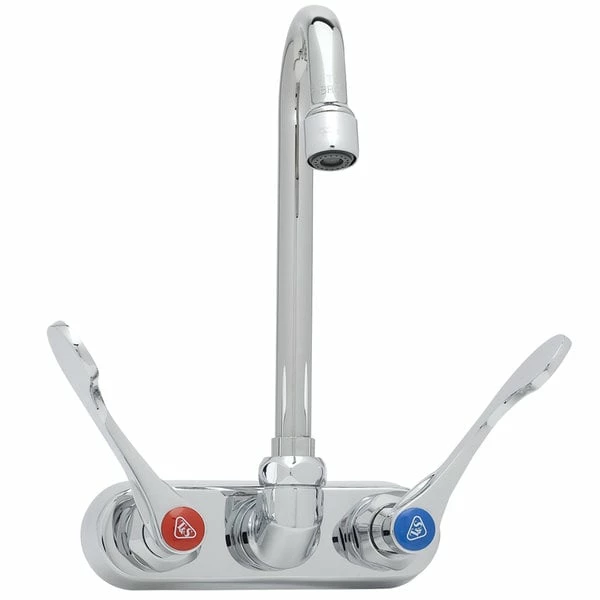 T&S Brass And Bronze Works T&S B-1115-132XN5C4 Wall Mounted Workboard Faucet With 4" Centers, 2 7/8" Gooseneck Spout, .5 GPM Non-Aerated Spray Device, Cerama Cartridges, And Wrist Handles - Image 2