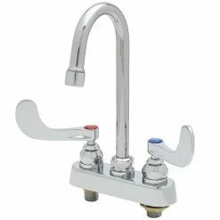 T&S Brass And Bronze Works T&S B-1141-02A-WH4 Deck Mount Workboard Faucet With Wrist Action Handles, 4" Centers, 4 3/8" Gooseneck, Escutcheon And Tailpieces
