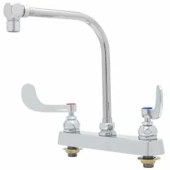 T&S Brass And Bronze Works T&S B-1149 Deck Mount Workboard Faucet With 8" Centers, 7 7/8" Gooseneck, Escutcheon, High Rise Spout, And Tailpieces