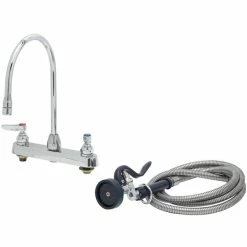 T&S Brass And Bronze Works T&S B-1172-96-135X Deck Mount Workboard Faucet With 8" Centers, 8 13/16" Gooseneck Spout, 96" Hose, And EB-0107 Spray Valve