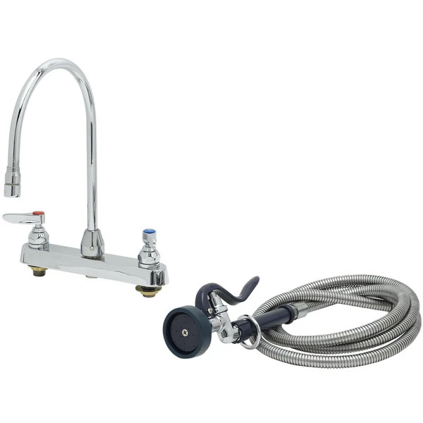 T&S Brass And Bronze Works T&S B-1172-96-135X Deck Mount Workboard Faucet With 8" Centers, 8 13/16" Gooseneck Spout, 96" Hose, And EB-0107 Spray Valve