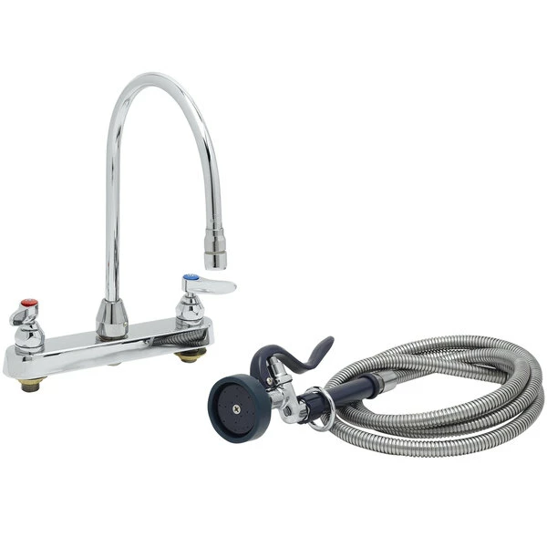 T&S Brass And Bronze Works T&S B-1172-96-135X Deck Mount Workboard Faucet With 8" Centers, 8 13/16" Gooseneck Spout, 96" Hose, And EB-0107 Spray Valve - Image 2