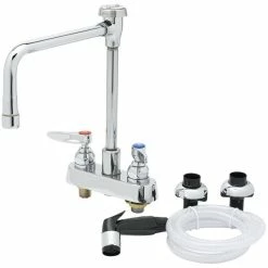 T&S Brass And Bronze Works T&S B-1177 Deck Mounted Workboard Faucet With Self-Closing Spray Valve And 4" Centers - 11" High Rigid Vacuum Breaker Nozzle With 8 5/8" Spread