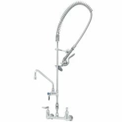 T&S Brass And Bronze Works T&S B-2278-01 EasyInstall Wall Mounted 41 1/4" High Pre-Rinse Faucet With Adjustable 8" Centers, 44" Hose, 12" Add-On Faucet, Vacuum Breaker, 6" Wall Bracket, And Installation Kit