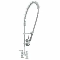 T&S Brass And Bronze Works T&S B-2288 EasyInstall Deck Mounted 45" High Pre-Rinse Faucet With Adjustable 4" Centers, 44" Hose, And 6" Wall Bracket