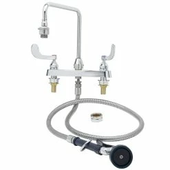 T&S Brass And Bronze Works T&S B-2346 Deck Mounted Workboard Faucet With Sidespray, 10" Vacuum Breaker Gooseneck, 8" Centers, And 4" Wrist Action Handles ADA Compliant