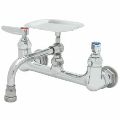 T&S Brass And Bronze Works T&S B-2489 Wall Mount Mixing Faucet With 8" Adjustable Centers, 6" Swing Nozzle, Soap Dish, And Eterna Cartridges