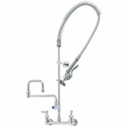 T&S Brass And Bronze Works T&S B-0133-18DJ-CRB EasyInstall Wall Mounted Pre-Rinse Faucet With 8" Centers, 1.15 GPM Spray Valve, 18" Double-Jointed Add-On Faucet, Cerama Cartridges, And Lever Handles