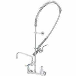 T&S Brass And Bronze Works T&S B-0133-ADF08-BC EasyInstall Wall Mounted 37 1/2" High Pre-Rinse Faucet With Adjustable 8" Centers, Low Flow Spray Valve, 44" Hose, 8" Add-On Faucet, And 6" Wall Bracket