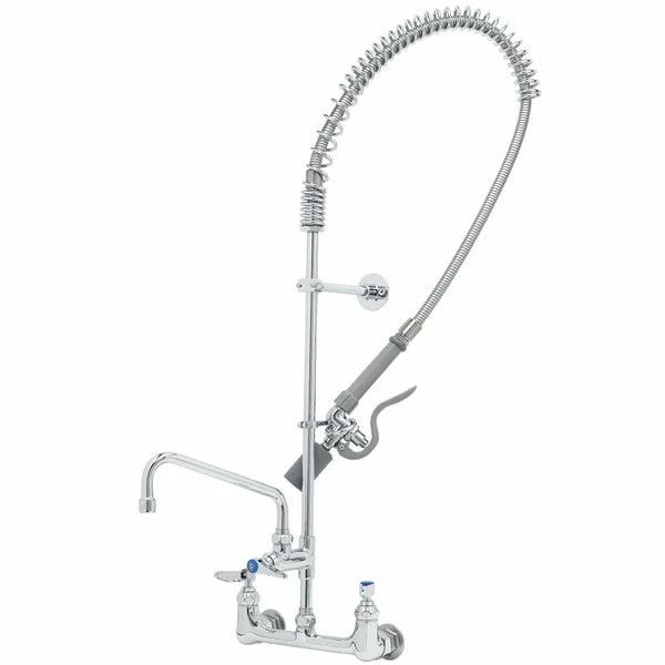 T&S Brass And Bronze Works T&S B-0133-ADF08-BC EasyInstall Wall Mounted 37 1/2" High Pre-Rinse Faucet With Adjustable 8" Centers, Low Flow Spray Valve, 44" Hose, 8" Add-On Faucet, And 6" Wall Bracket