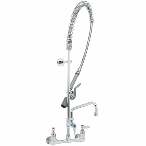 T&S Brass And Bronze Works T&S B-0133-ADF08-BC EasyInstall Wall Mounted 37 1/2" High Pre-Rinse Faucet With Adjustable 8" Centers, Low Flow Spray Valve, 44" Hose, 8" Add-On Faucet, And 6" Wall Bracket - Image 2