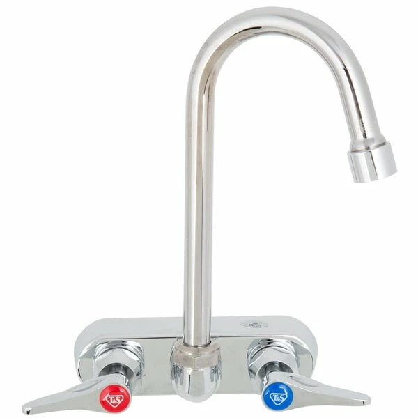 T&S Brass And Bronze Works T&S B-1146-2-V12-CR Wall Mounted Workboard Faucet With 4" Centers, 4 3/8" Gooseneck Spout, 1.2 GPM Aerator, Cerama Cartridges, And Lever Handles - Image 2