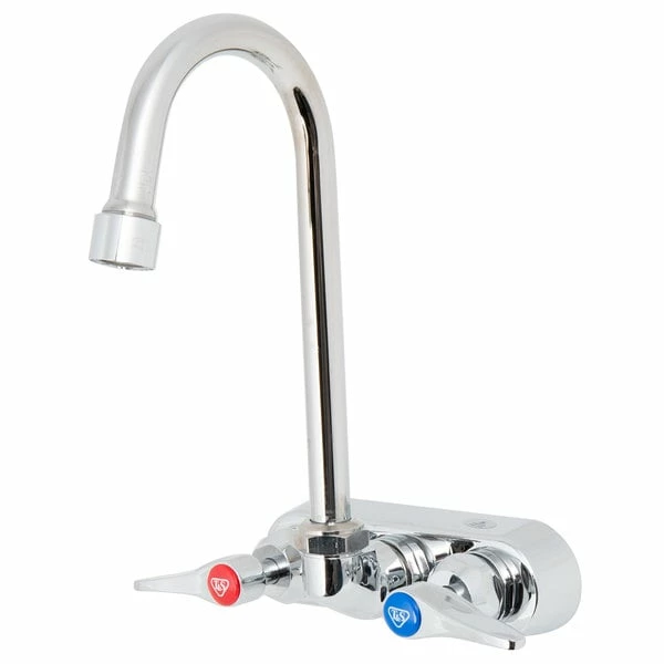 T&S Brass And Bronze Works T&S B-1146-2-V12-CR Wall Mounted Workboard Faucet With 4" Centers, 4 3/8" Gooseneck Spout, 1.2 GPM Aerator, Cerama Cartridges, And Lever Handles - Image 3