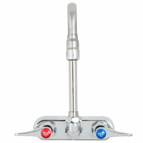 T&S Brass And Bronze Works T&S B-1115-132XN5CR Wall Mounted Workboard Faucet With 2 7/8" Gooseneck Spout, 4" Centers, .5 GPM Non-Aerated Spray Device, Cerama Cartridges, And Lever Handles