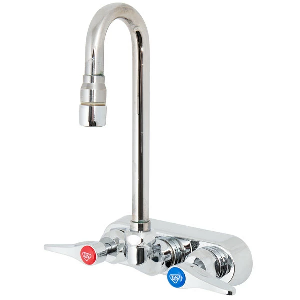 T&S Brass And Bronze Works T&S B-1115-132XN5CR Wall Mounted Workboard Faucet With 2 7/8" Gooseneck Spout, 4" Centers, .5 GPM Non-Aerated Spray Device, Cerama Cartridges, And Lever Handles - Image 2