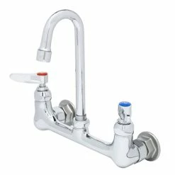 T&S Brass And Bronze Works T&S B-0330-01 Wall Mounted Faucet With 2 7/8" Swivel Gooseneck Spout, 23.09 GPM Stream Regulator, 8" Adjustable Centers, And Lever Handles