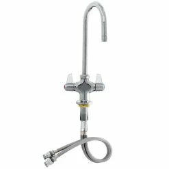 T&S Brass And Bronze Works Equip By T&S 5F-2SLX05CA Deck Mounted Faucet With 5 7/8" Gooseneck Spout, Flex Inlets, 2.2 GPM Aerator, And Lever Handles