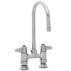 T&S Brass And Bronze Works Equip By T&S 5F-4DLS05A Deck Mounted Faucet With 5 9/16" Gooseneck Spout, 4" Centers, 2.2 GPM Aerator, And Lever Handles