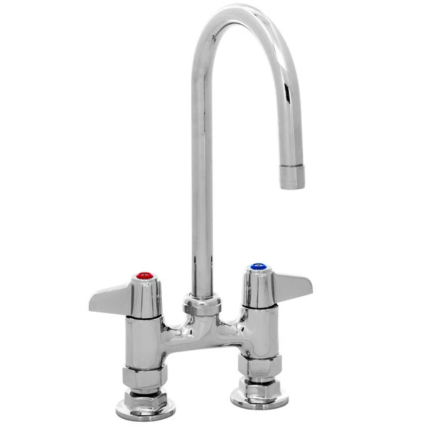 T&S Brass And Bronze Works Equip By T&S 5F-4DLS05A Deck Mounted Faucet With 5 9/16" Gooseneck Spout, 4" Centers, 2.2 GPM Aerator, And Lever Handles