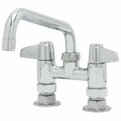 T&S Brass And Bronze Works Equip By T&S 5F-4DLS08A Deck Mounted Faucet With 4" Centers, 8 1/8" Swing Spout, 2.2 GPM Aerator, And Lever Handles
