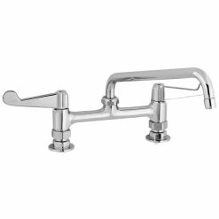T&S Brass And Bronze Works Equip By T&S 5F-8DWS12A Deck Mounted Faucet With 8" Centers, 12 1/8" Swing Spout, 2.2 GPM Aerator, And Wrist Handles
