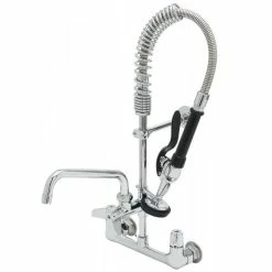 T&S Brass And Bronze Works Equip By T&S 5MPH-8WLN-08 Wall Mounted Dual-Temp Pre-Rinse Faucet With 24" Hose, 8" Add-On Faucet, 6" Wall Bracket, And Lever Handles
