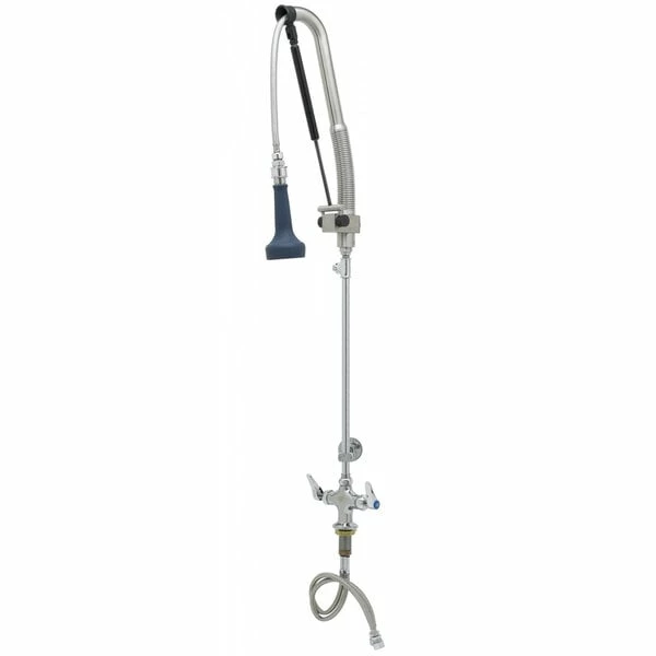 T&S Brass And Bronze Works T&S B-0113-CR-B8TP 44 13/16" High Deck Mounted DuraPull Pre-Rinse Faucet With Flex Inlets, 30" Hose, 1.07 GPM Spray Valve, Accessory Tee, And Wall Bracket