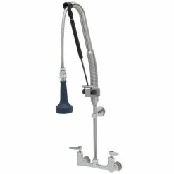 T&S Brass And Bronze Works T&S B-0133-CR-B8P 34 1/4" High Wall Mounted DuraPull Pre-Rinse Faucet 8" Adjustable Centers, 30" Hose, 1.07 GPM Spray Valve, And Wall Bracket