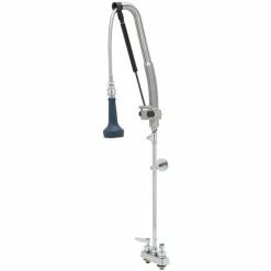 T&S Brass And Bronze Works T&S B-5110-CR-B8TP 42 3/4" High Deck Mounted DuraPull Pre-Rinse Faucet 4" Workboard Centers, 30" Hose, 1.07 GPM Spray Valve, Accessory Tee, And Wall Bracket