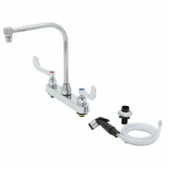 T&S Brass And Bronze Works T&S B-1175 Deck Mount Workboard Faucet With 8" Centers, 8 3/8" Gooseneck Spout, And Sidespray