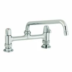 T&S Brass And Bronze Works Equip By T&S 5F-8DLS14 Deck Mount Mixing Faucet With Lever Handles And 14 1/8" Swing Nozzle On 8" Centers