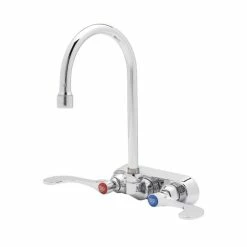 T&S Brass And Bronze Works T&S B-1146-04 Wall Mount Workboard Faucet With 4" Centers, 5 15/16" Gooseneck Spout, Escutcheon, Aerator, 4" Wrist Action Handles, And Tailpieces