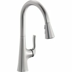 Elkay LKHA1041LS Harmony Deck Mount Lustrous Steel Kitchen Faucet With Pull-Down Spray Head And Forward Lever Handle