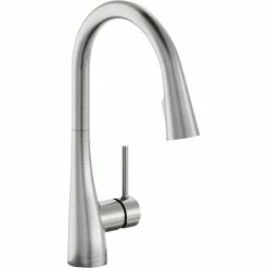 Elkay LKGT4083LS Gourmet Deck Mount Lustrous Steel Kitchen Faucet With Pull-Down Spray Head And Forward Lever Handle