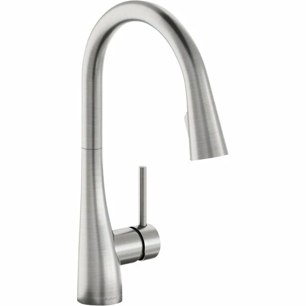 Elkay LKGT4083LS Gourmet Deck Mount Lustrous Steel Kitchen Faucet With Pull-Down Spray Head And Forward Lever Handle