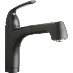 Elkay LKGT1042RB Gourmet Deck Mount Oil-Rubbed Bronze Bar Faucet With Pull-Out Spray Head And Lever Handle
