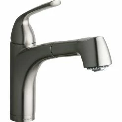 Elkay LKGT1042NK Gourmet Deck Mount Brushed Nickel Bar Faucet With Pull-Out Spray Head And Lever Handle