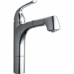 Elkay LKGT1041CR Gourmet Deck Mount Chrome Kitchen Faucet With Pull-Out Spray Head, Lever Handle, And Hi / Mid-Rise Base Options
