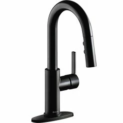 Elkay LKAV3032MB Avado Deck Mount Matte Black Bar Faucet With Pull-Down Spray Head And Lever Handle