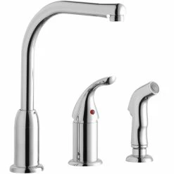 Elkay LK3001CR Everyday Deck Mount Chrome Kitchen Faucet With Remote Lever Handle And Side Spray Head