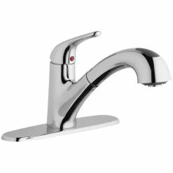 Elkay LK5000CR Everyday Deck Mount Chrome Kitchen Faucet With Pull-Out Spray Head, Lever Handle, And Deck Plate