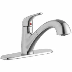 Elkay LK5000LS Everyday Deck Mount Lustrous Steel Kitchen Faucet With Pull-Out Spray Head, Lever Handle, And Deck Plate
