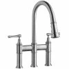 Elkay LKEC2037LS Explore Deck Mount Lustrous Steel Bridge Faucet With Pull-Down Spray Head And Lever Handles