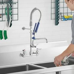 Waterloo 0.65 GPM Low Profile Wall-Mounted Pre-Rinse Faucet With 8" Centers And 8" Add-on Faucet