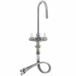 T&S Brass And Bronze Works Equip By T&S 5F-2SLX05 Deck Mounted Faucet With 5 9/16" Gooseneck Spout, Flex Inlets, Laminar Flow Device, And Lever Handles