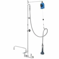 T&S Brass And Bronze Works T&S B-0140-08 Wall Mounted 51 3/4" High Pre-Rinse Faucet With Adjustable 8" Centers, Ergonomic Spray Valve, Balancer, 68" Hose, 12" Add-On Faucet, Vacuum Breaker, And 6" Wall Bracket
