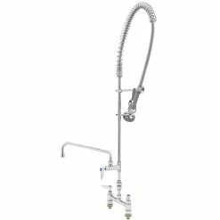 T&S Brass And Bronze Works T&S B-0123-12CRCCVB EasyInstall Deck Mounted 45 1/4" High Pre-Rinse Faucet With Adjustable 8" Centers, 44" Hose, 12" Add-On Faucet, And 6" Wall Bracket
